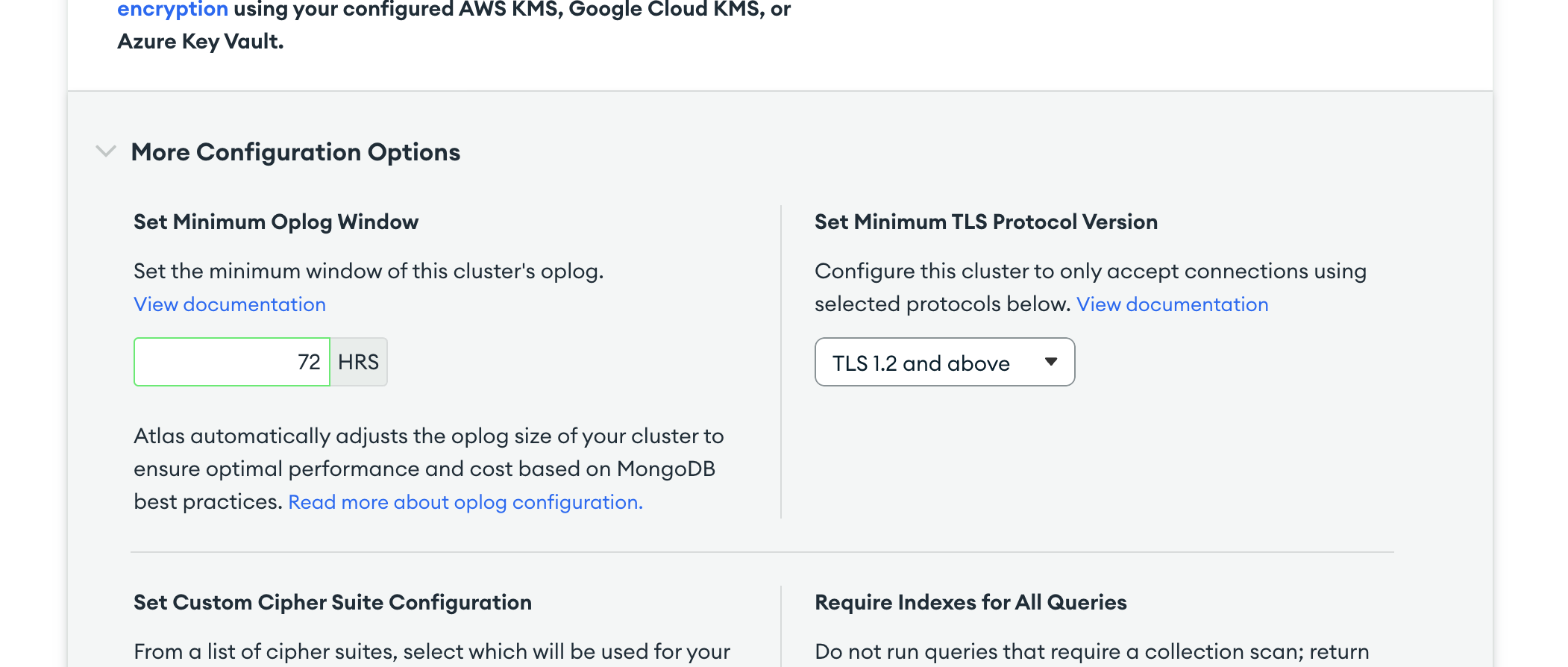 Установите количество часов хранения oplog